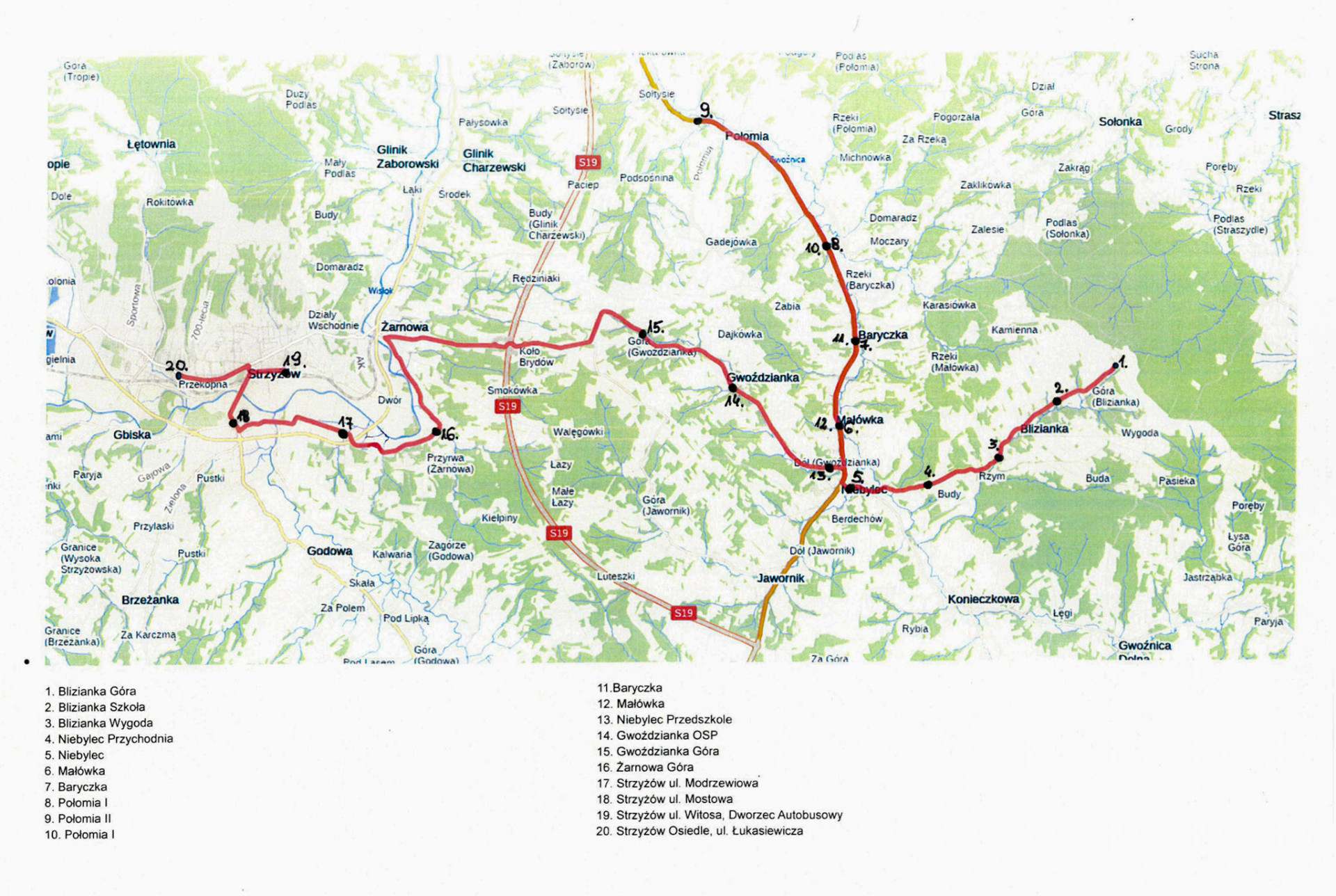 Mapa linii komunikacyjnej