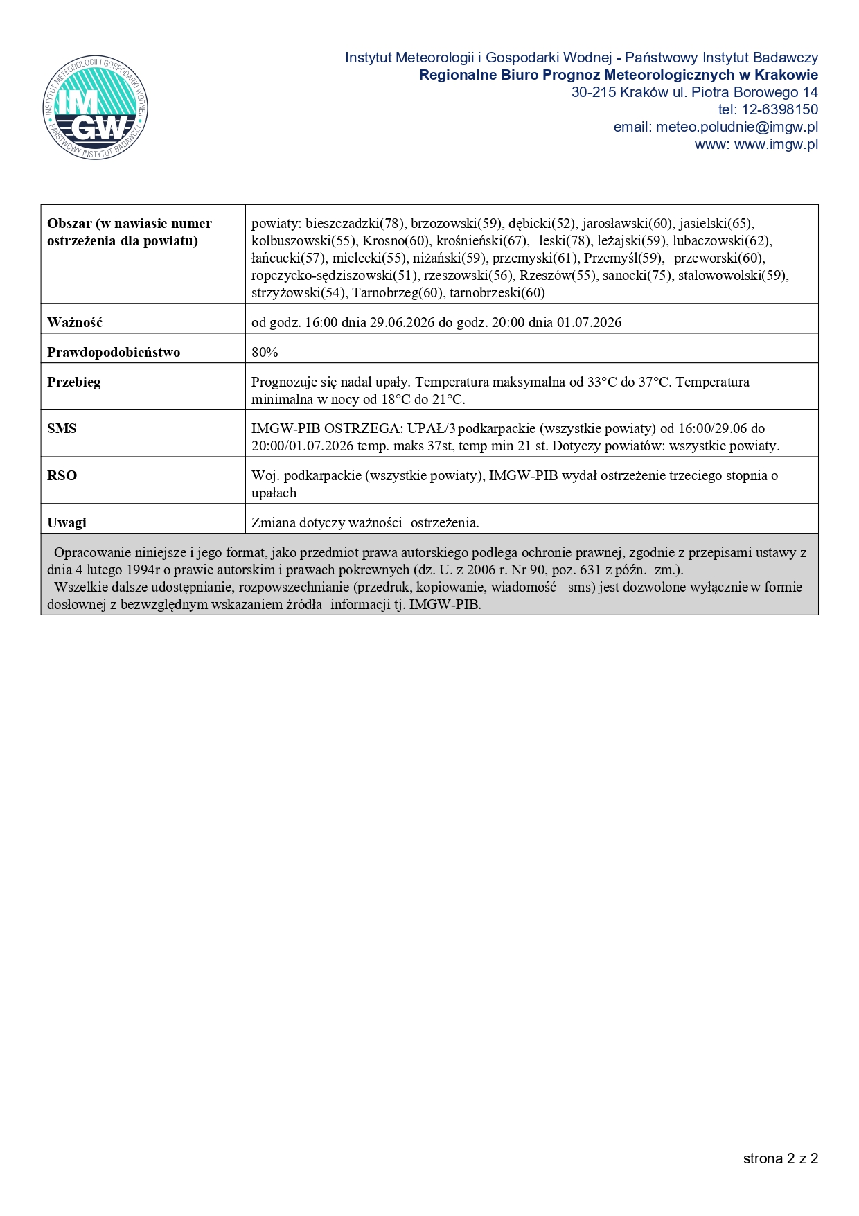 ostrzeżenie meteorologiczne