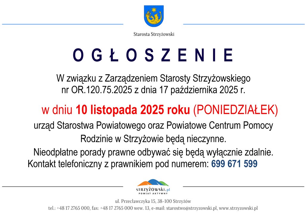 Ogłoszenie o zdalnych poradach prawnych