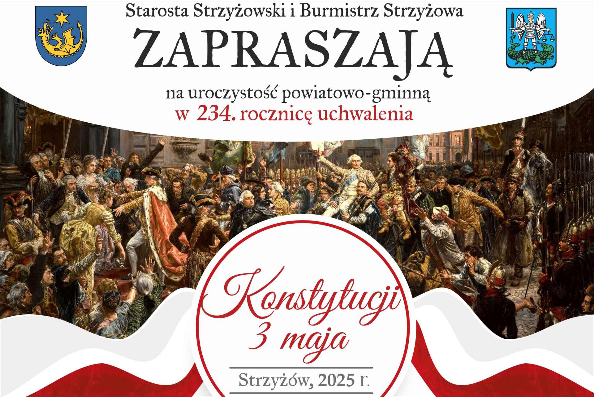 Zaproszenie na powiatowo-gminne obchody Święta Konstytucji 3 Maja w Strzyżowie